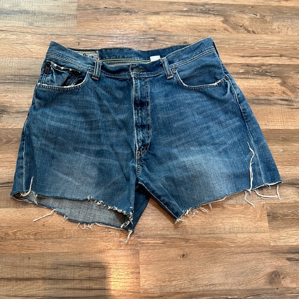 AMBERCROBI MENS 5-POCKETS BAGGY VINTAGE SHORT JEANS BLUE Sz W36